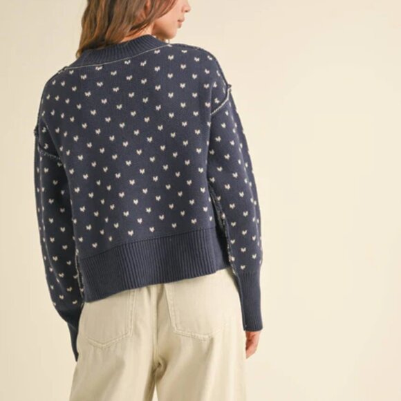 NWT Navy Patterned Cropped Sweater - Picture 6 of 8